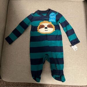 Carter's Blue and Green Footies with Sloth Design
